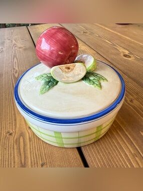 Vintage Bella Casa by Ganz 3D Apple Plaid Covered Condiment Dish 5"